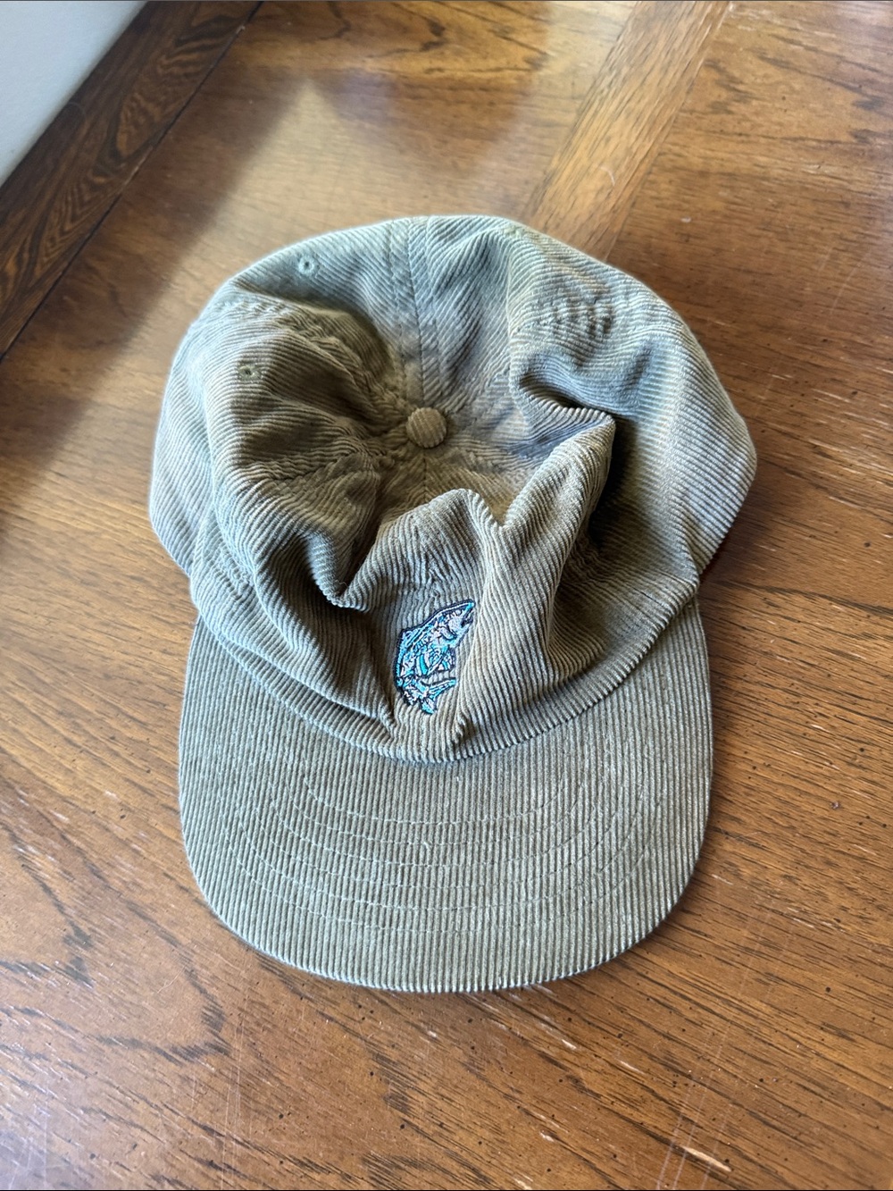 Fish Corduroy Baseball Cap with Fish Patch - Olive